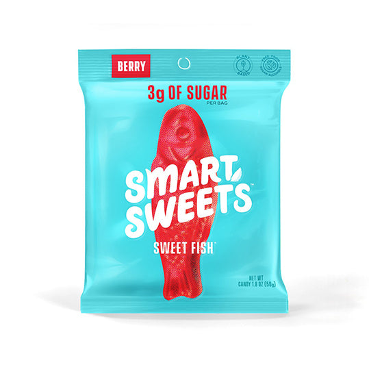 50 gram red and blue bag of Smart Sweets Sweet Fish