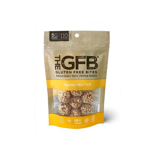 113 gram yellow and brown bag of The GFB Peanut Butter Bites