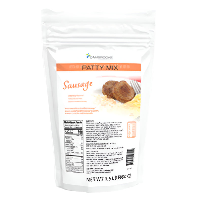 Orange and white package of Cambrooke Sausage Patty Mix.