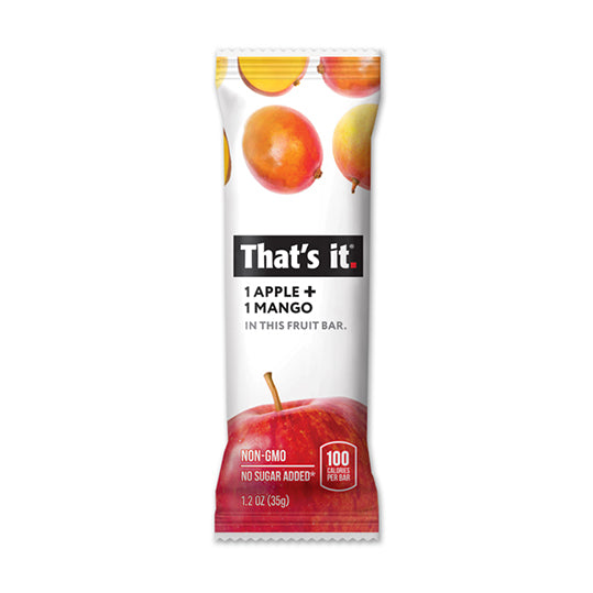35 gram yellow and red single packet of That's It - 1 Apple & 1 Mango Fruit Bar