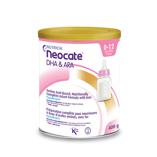 Nutricia Neocate DHA/ARA, pink and white can, gold plastic lid, 400g.