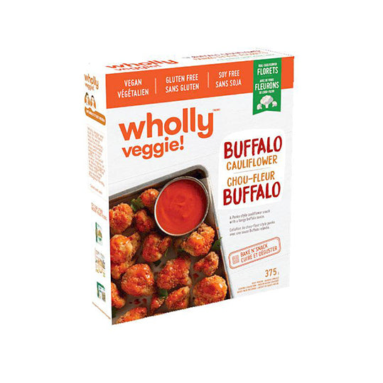 375 gram orange & white box of Wholly Veggie Buffalo Cauliflower