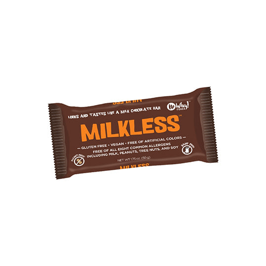 40 gram brown and orange package of No Whey! Milkless Chocolate Bar