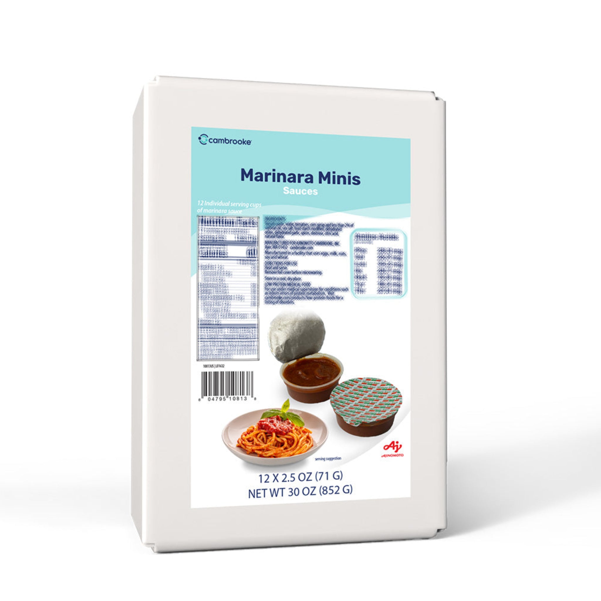 Packaging of Cambrook Marinara Minis Sauces with a white background