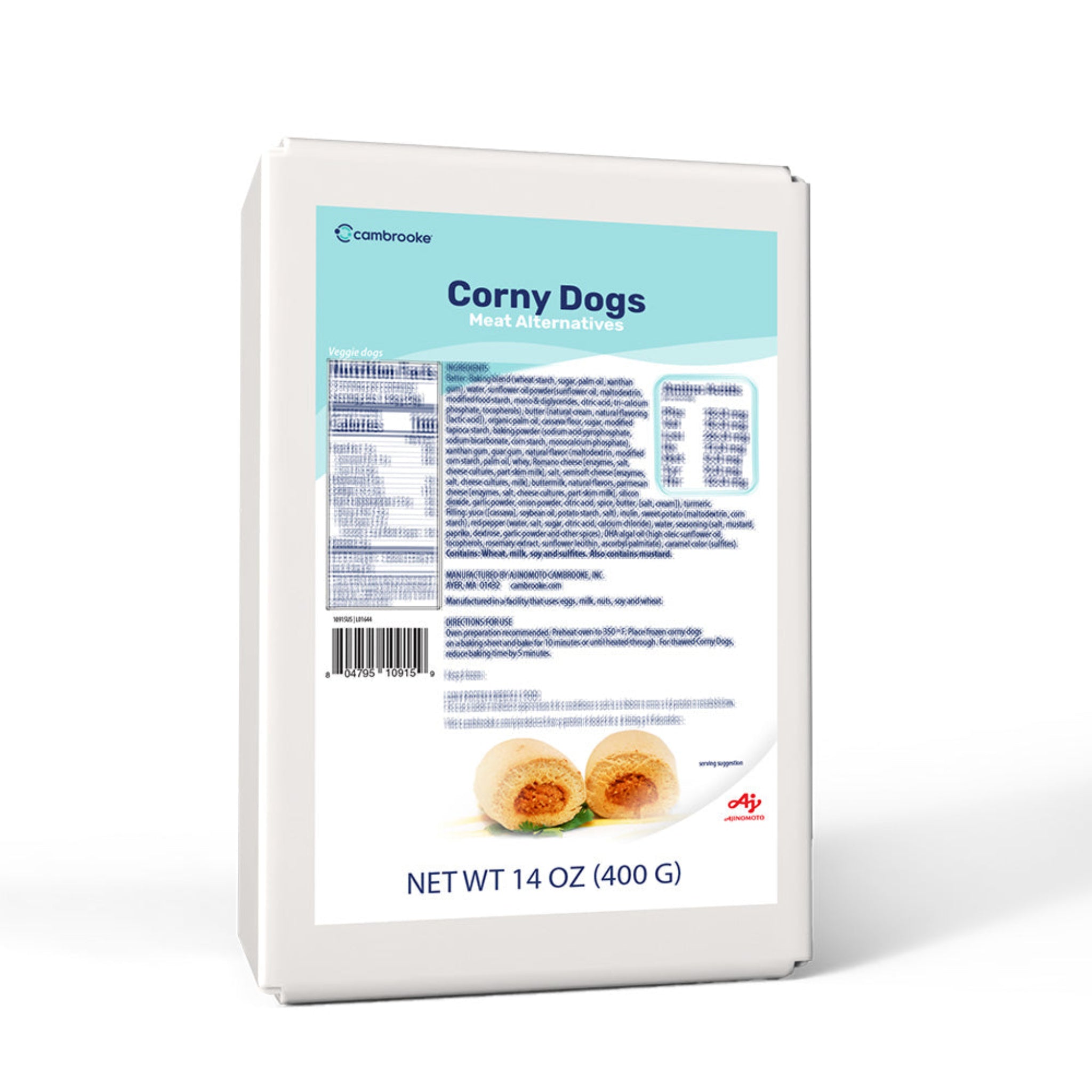 Package of Cambrooke Corny Dogs meal alternative with label on a white background
