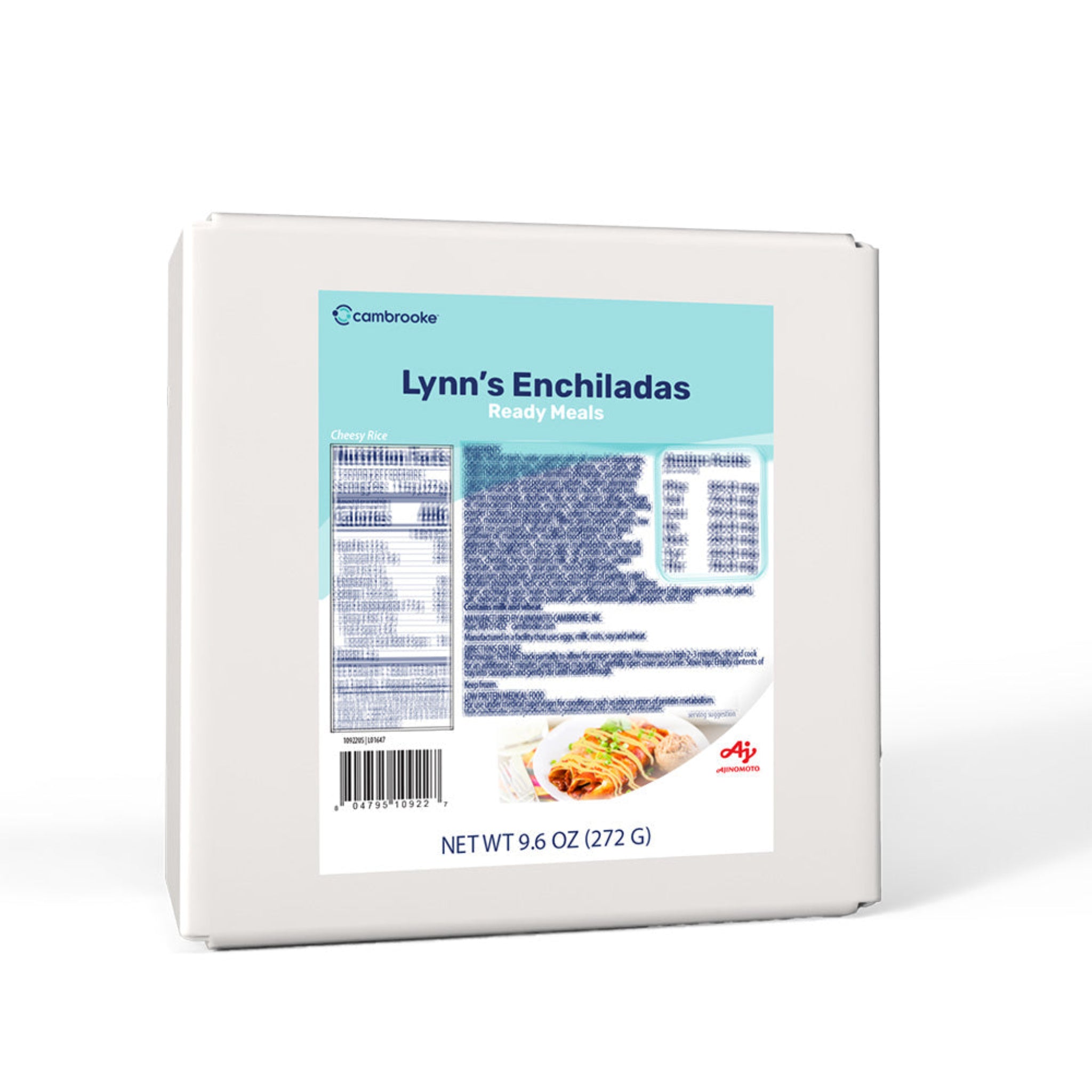 Box of Cambrooke Lynn's Enchiladas ready meals with a white background