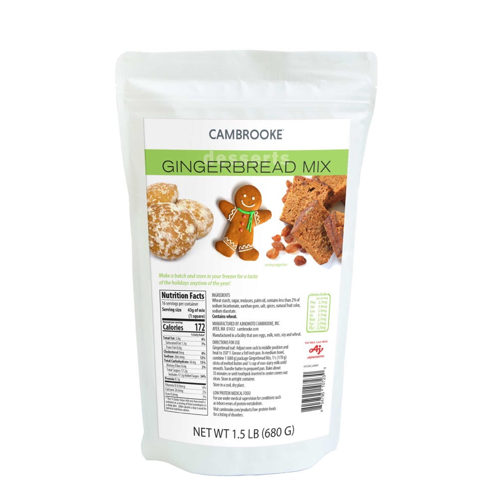 680 gram green and white package of Cambrooke Gingerbread Mix.