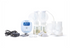Ameda  Mya Joy PLUS Double Electric Breast Pump, blue electric pump, charging cord, two bottles, four inserts, additional accessories.