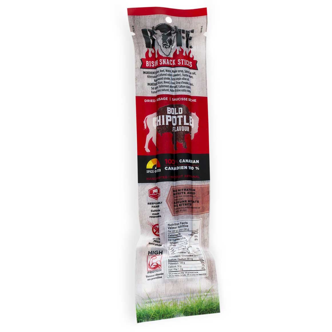 50 gram red and gray package of Buff Bison Chipotle Stick 2 pack