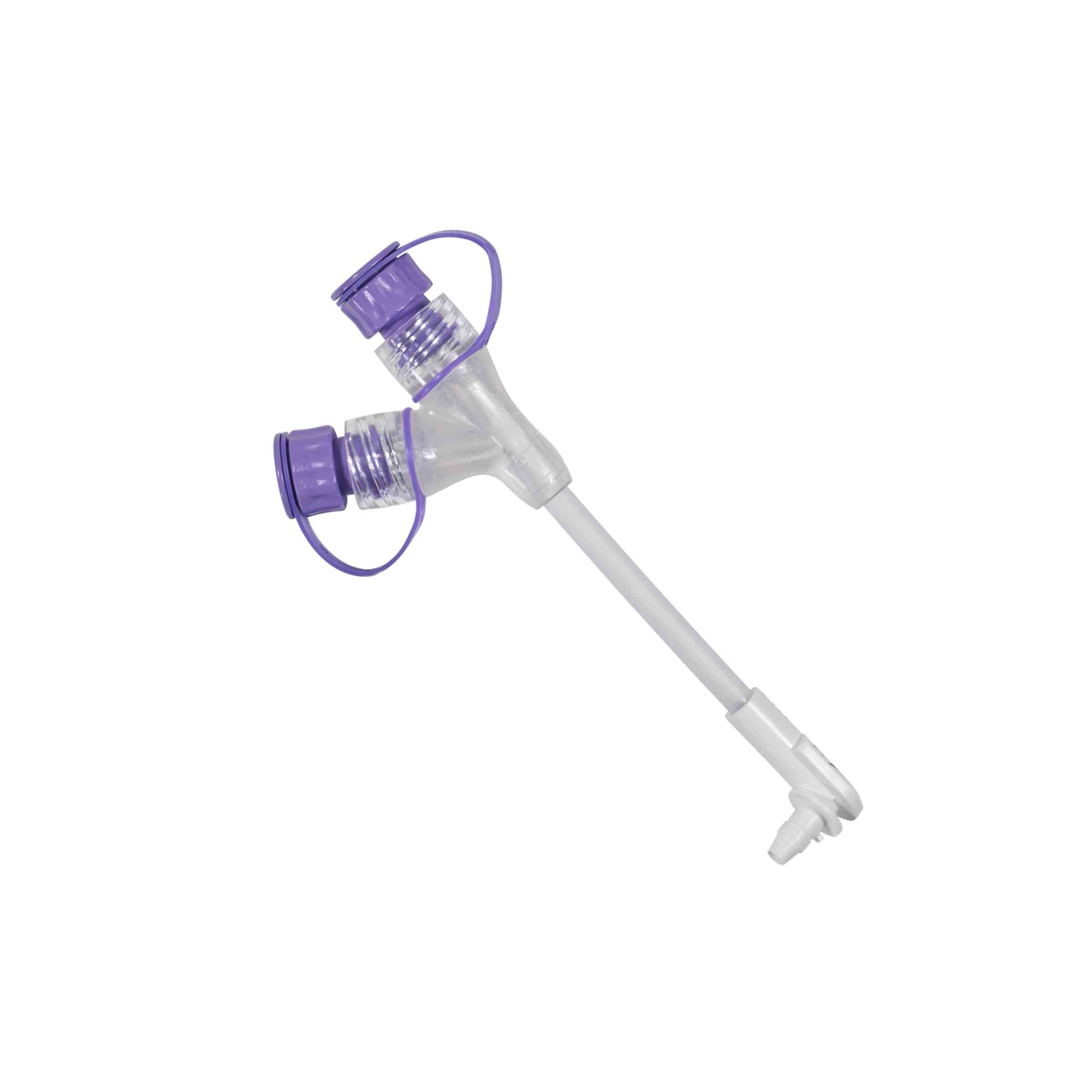 Mickey Button medications extensions with ENFIT connectors with right angle connector and 2 port Y connector.