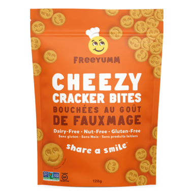 120 gram orange bag of FreeYumm Cheezy Cracker Bites