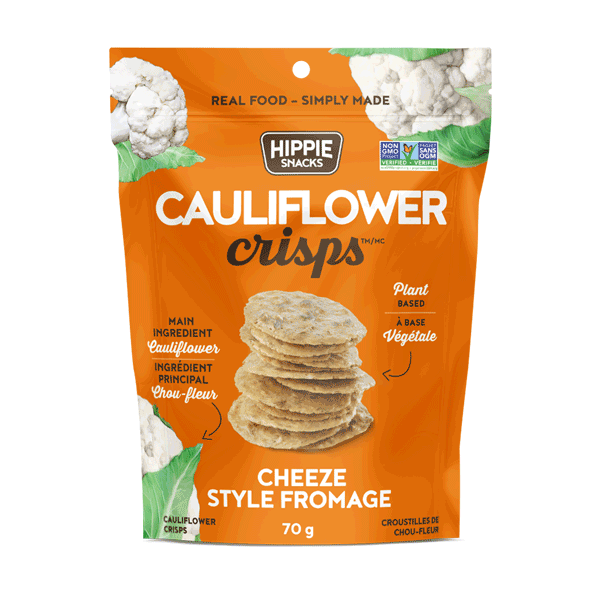 70 gram orange bag of Hippie Cauliflower Cheese Crisps