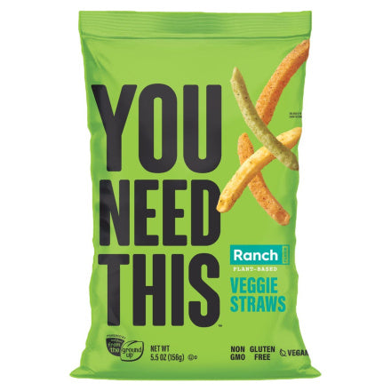 156 gram green and blue bag of You Need This Ranch Veggie Straws