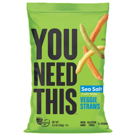 156 gram green and blue bag of You Need This Sea Salt Veggie Straws