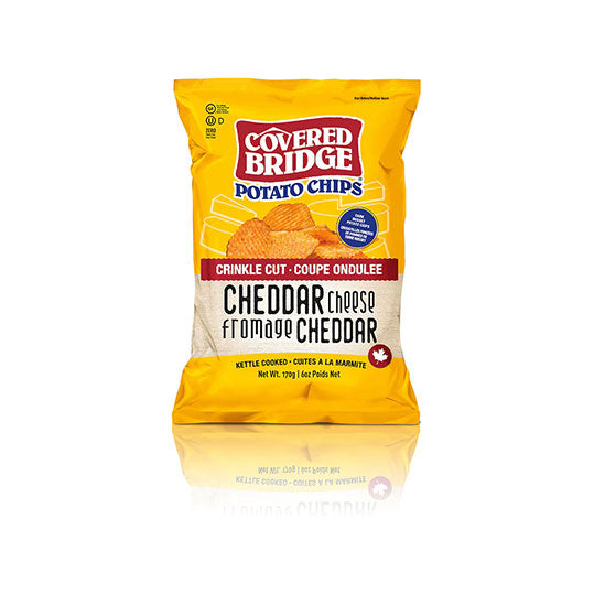 Yellow bag of Covered Bridge Crinkle Cut Cheddar Cheese (170g)