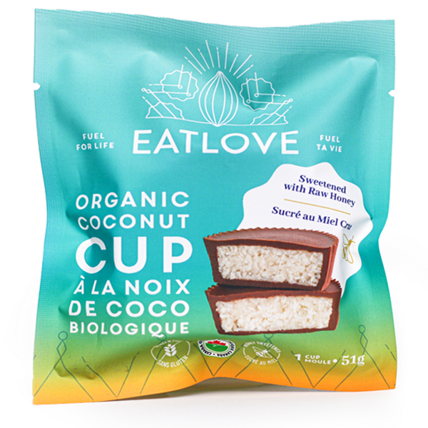 Blue package of Eatlove Coconut Cups.