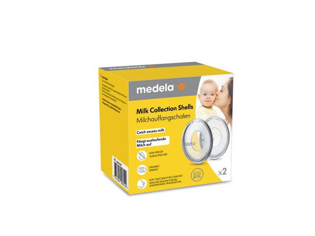 Medela milk collection shells packaging on a white background.