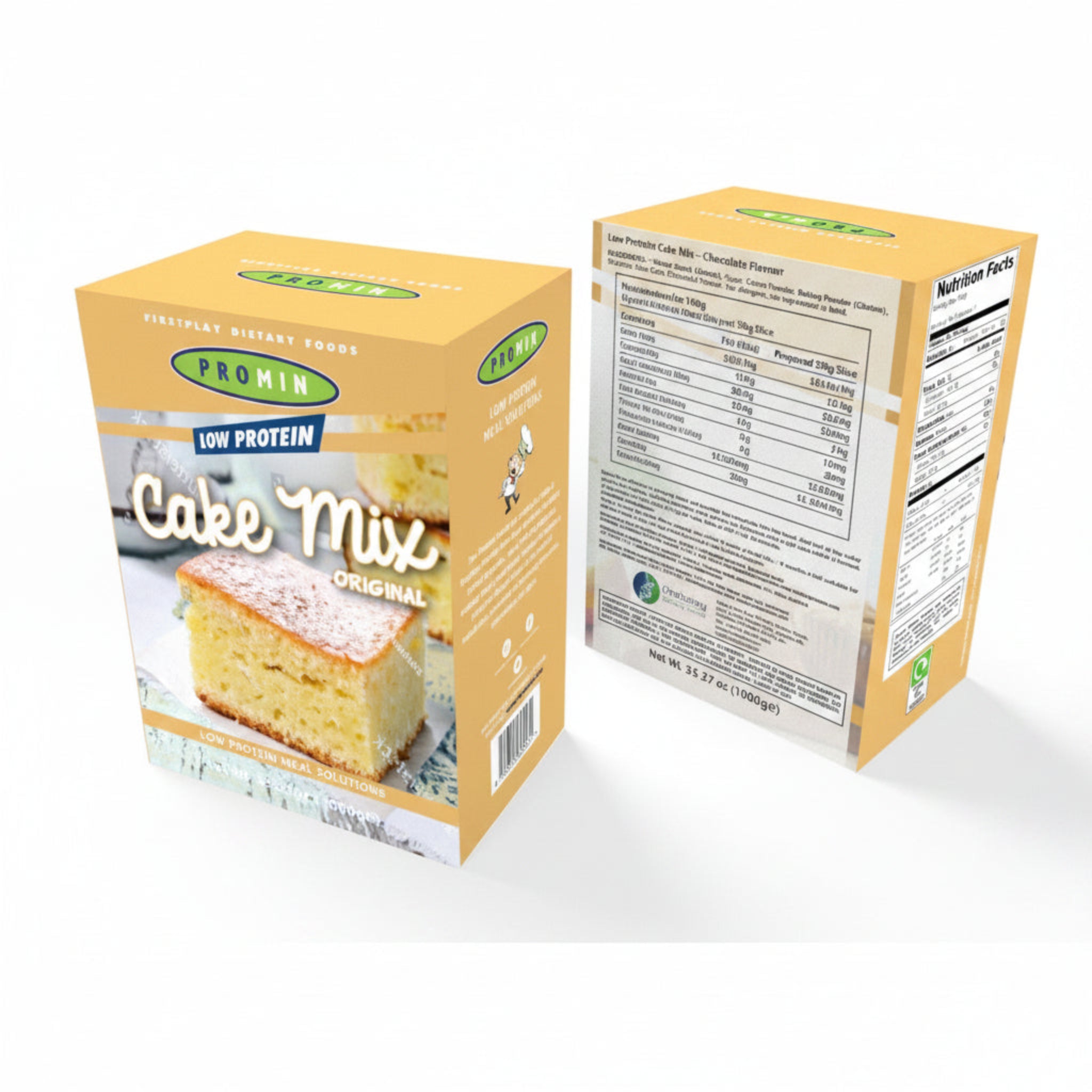 Promin Low Protein Cake Mix packaging on a white background