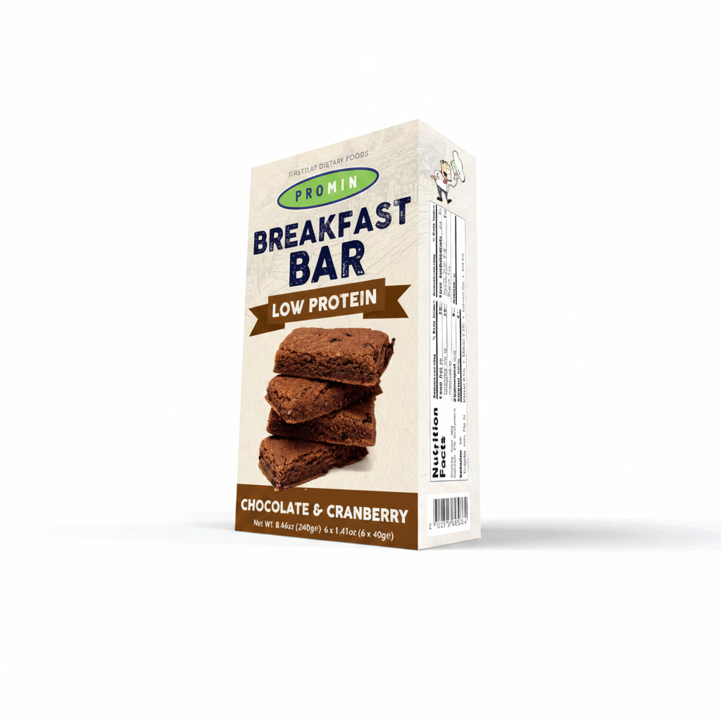 Promin breakfast bar chocolate cranberry package on white background