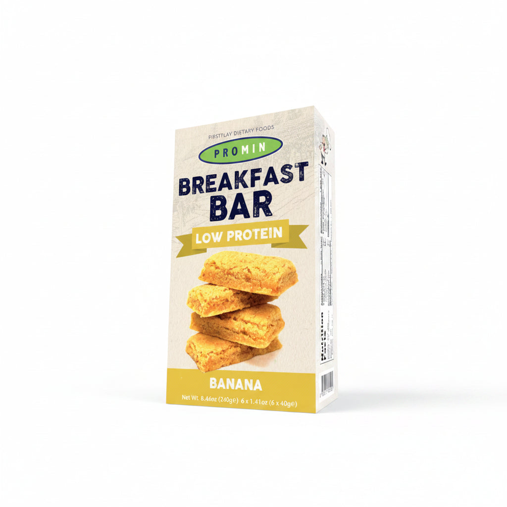 Promin breakfast bar banana package on white background