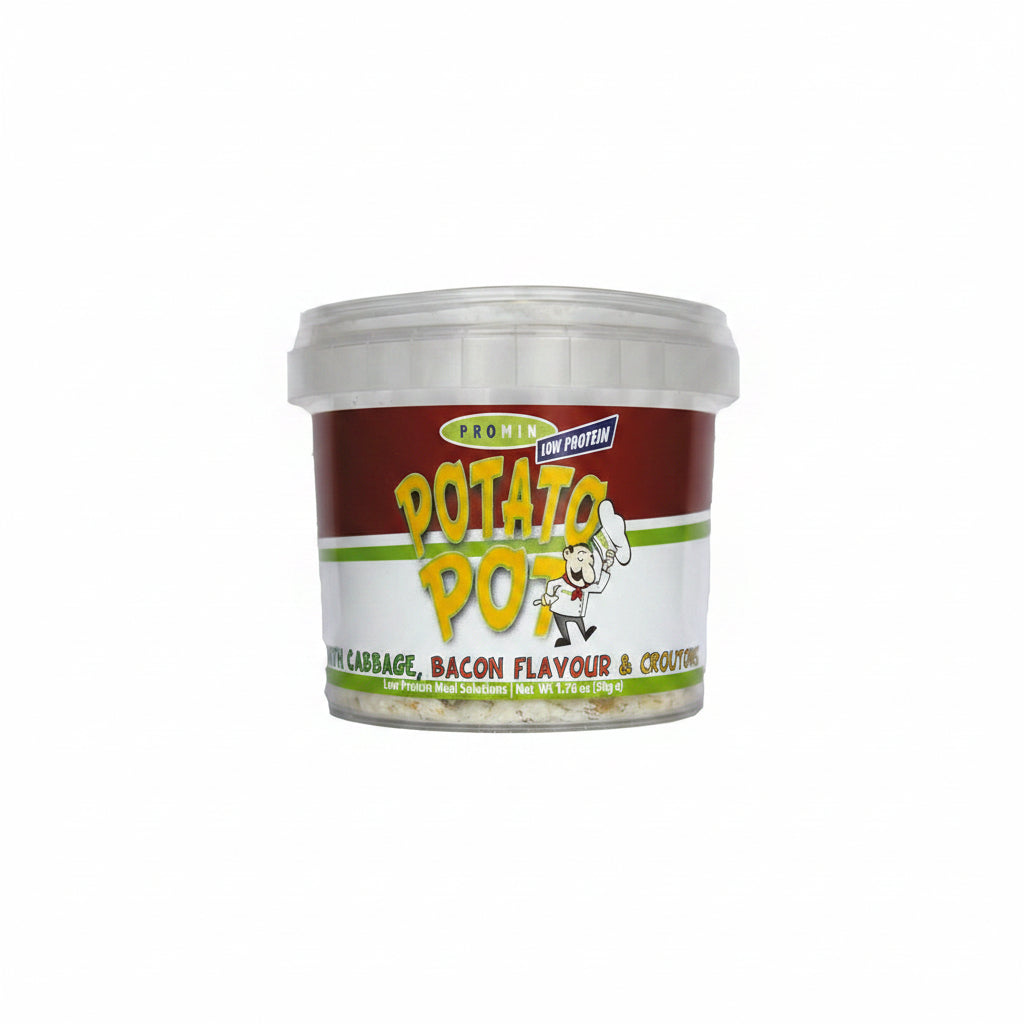Promin potato pot with bacon cabbage and croutons package on white background