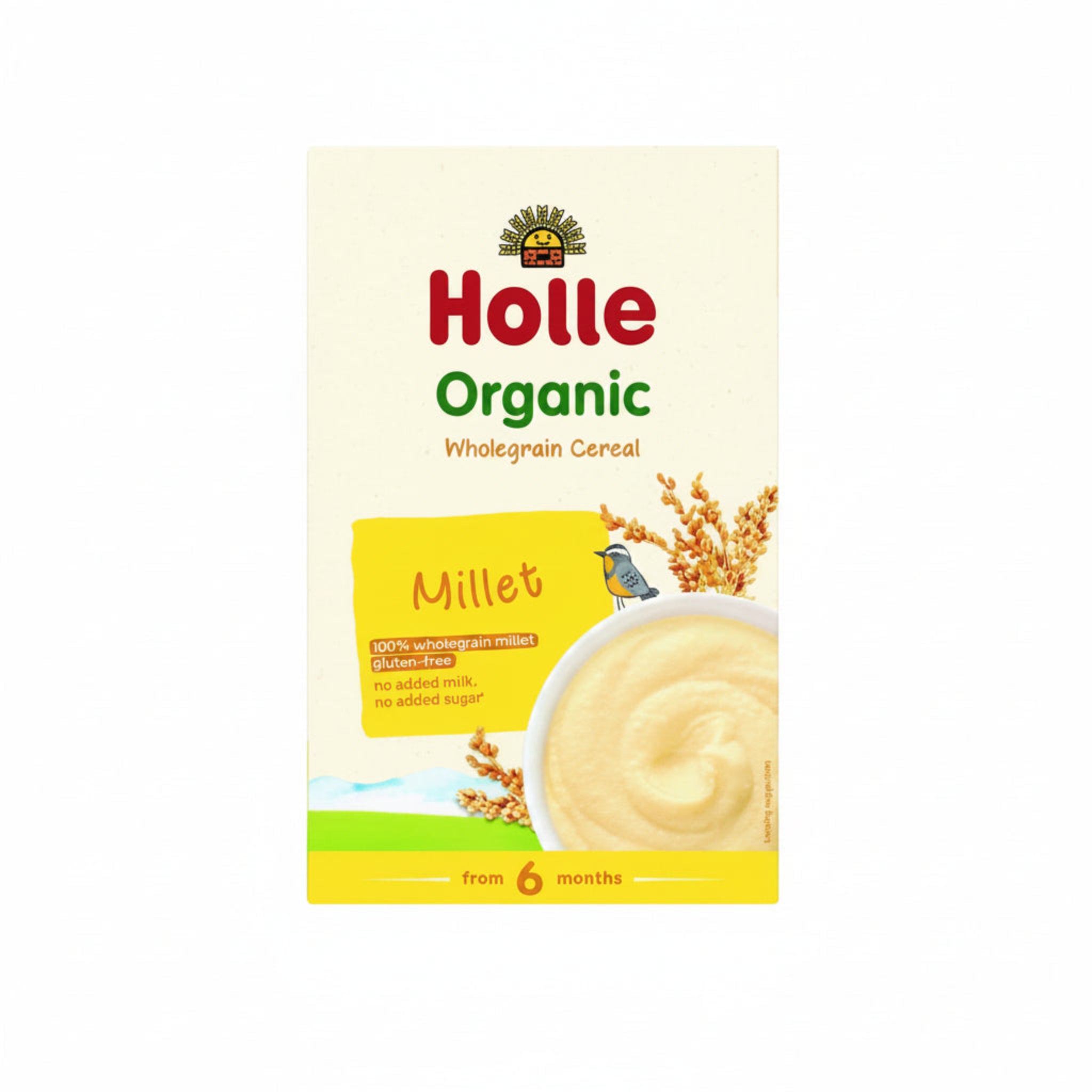 Holle Organic Wholegrain Cereal package on a white background.