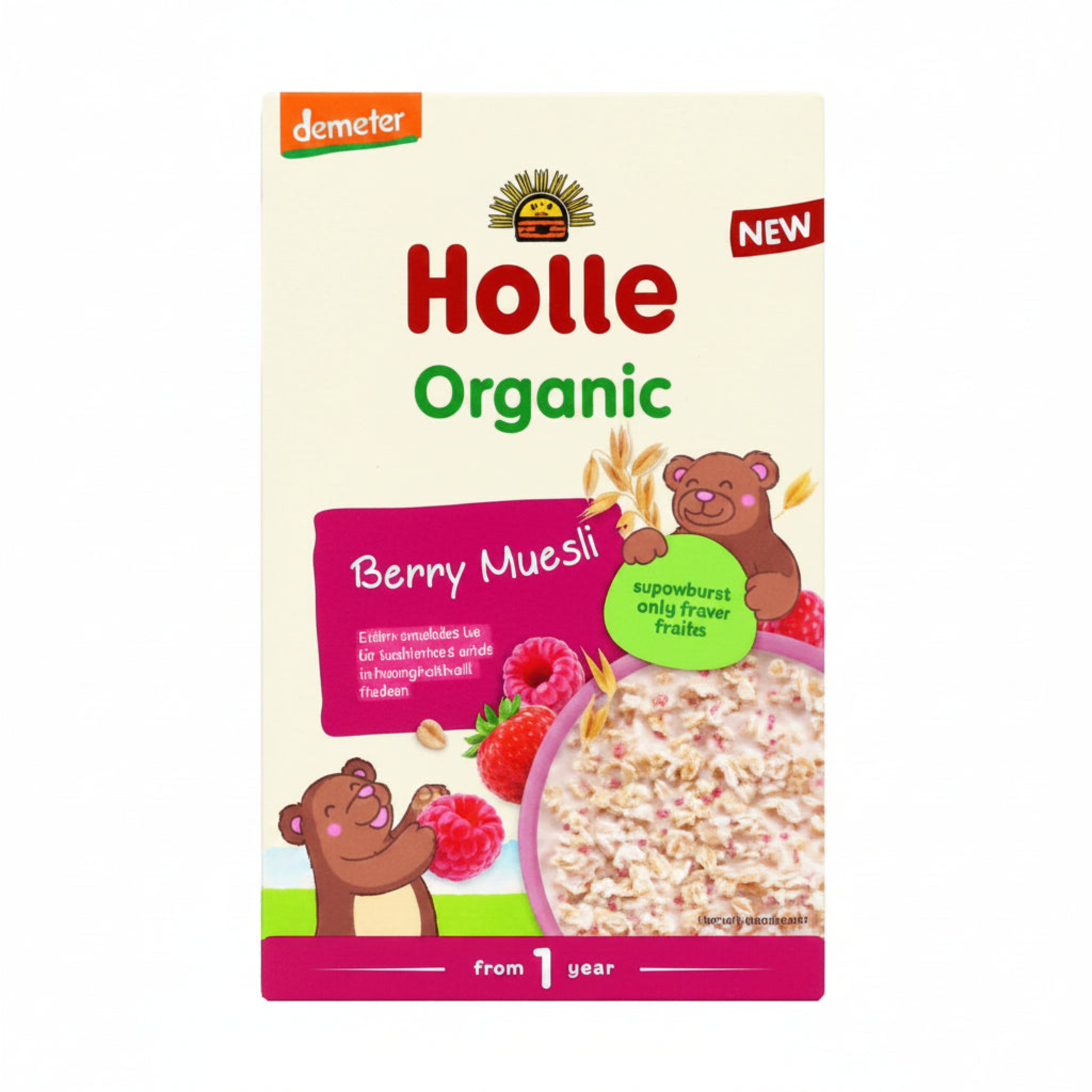 Holle Organic Berry Muesli package on a white background.