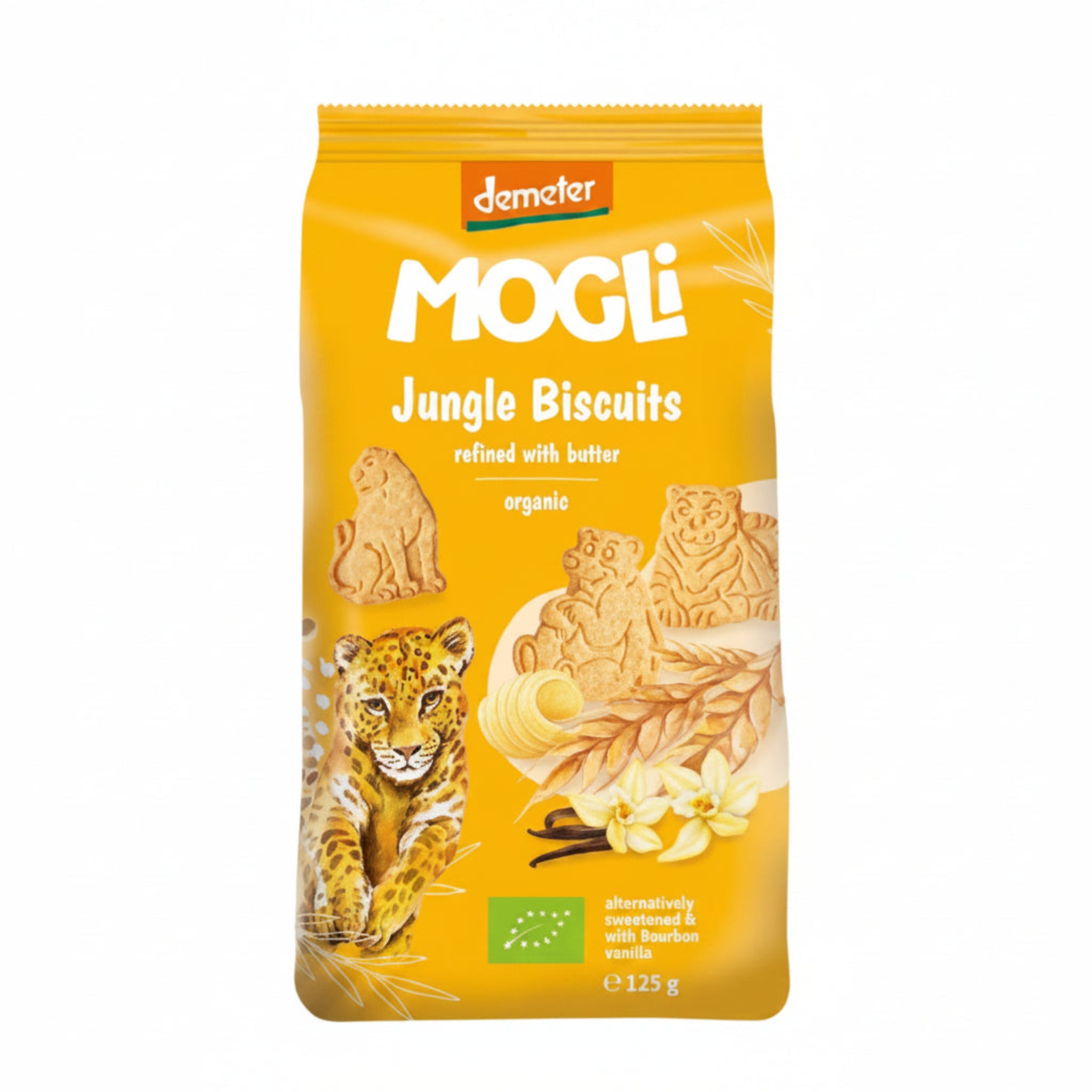 Mogli  Jungle Biscuits package on a white background.
