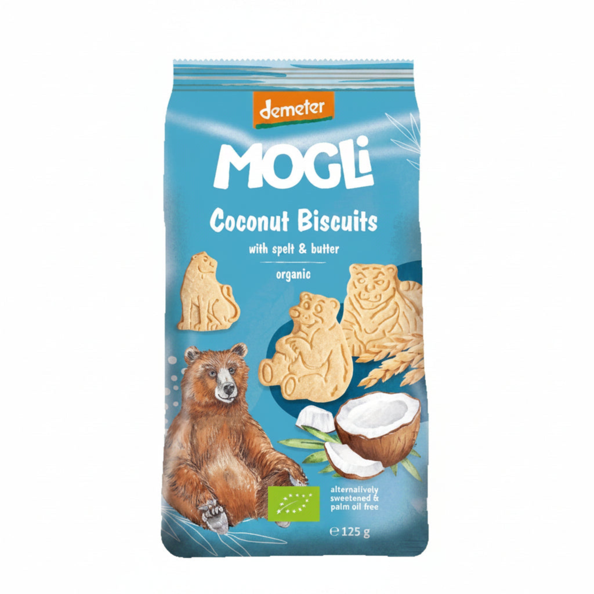 Mogli Coconut Biscuits package on a white background.