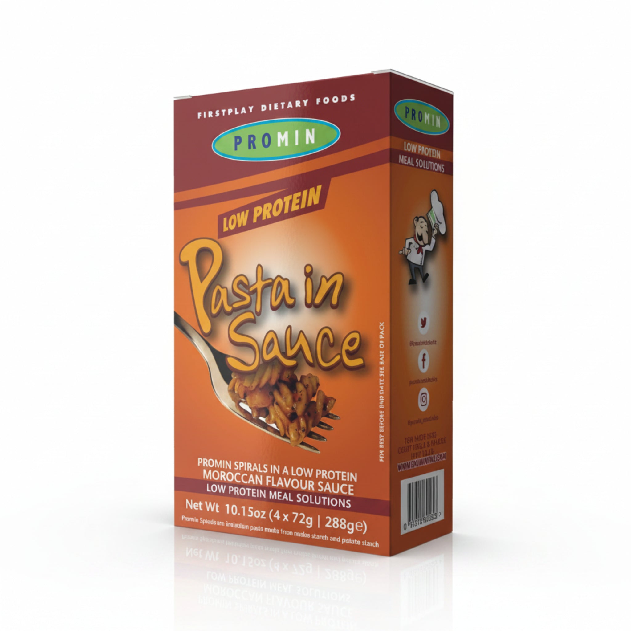 Box of Promin Pasta in Sauce on a white background
