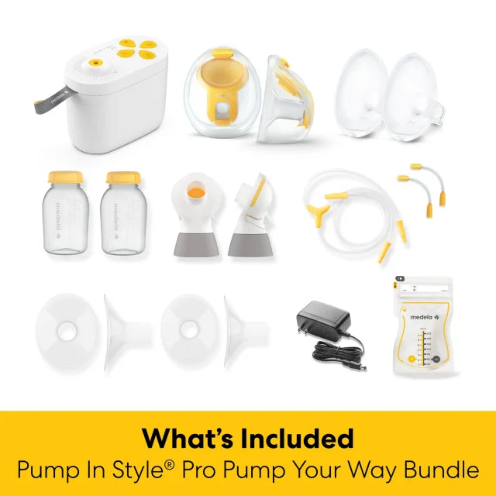 Medela Pump In Style Pro+ breast pump with accessories on a white background