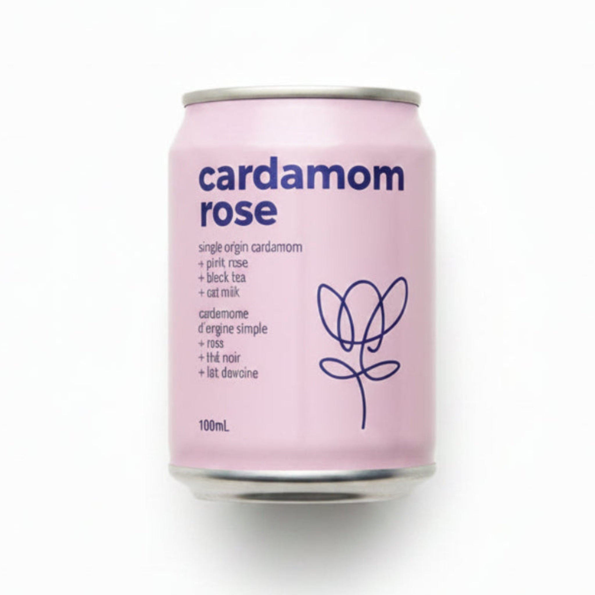 Pink can of Hatch Cardamom Rose with text and a flower logo on a white background
