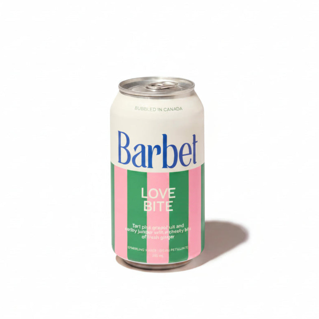 Can of Barbet love bite on a white backgound.