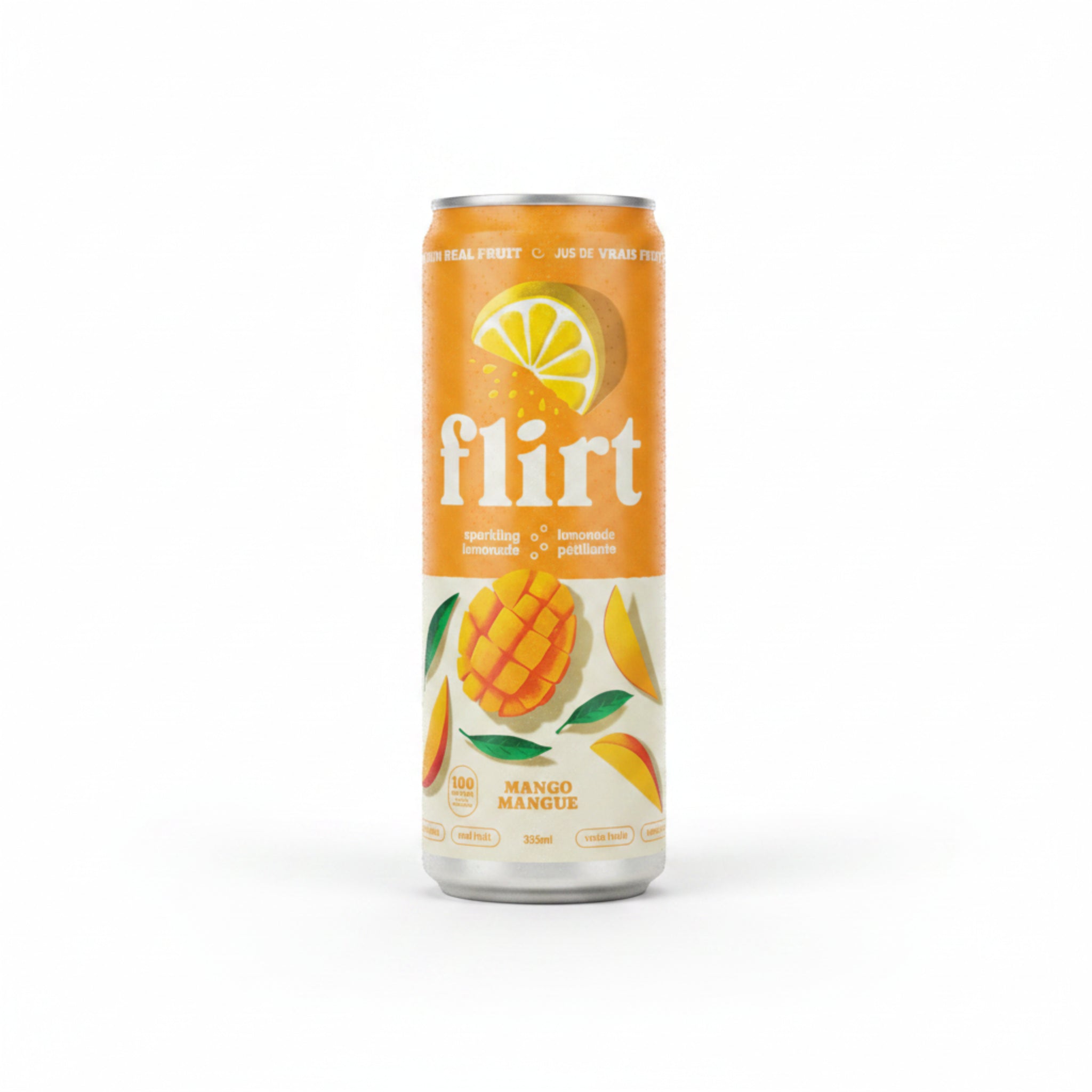 Flirt Sparkling Lemonade - Mango can on a white background.