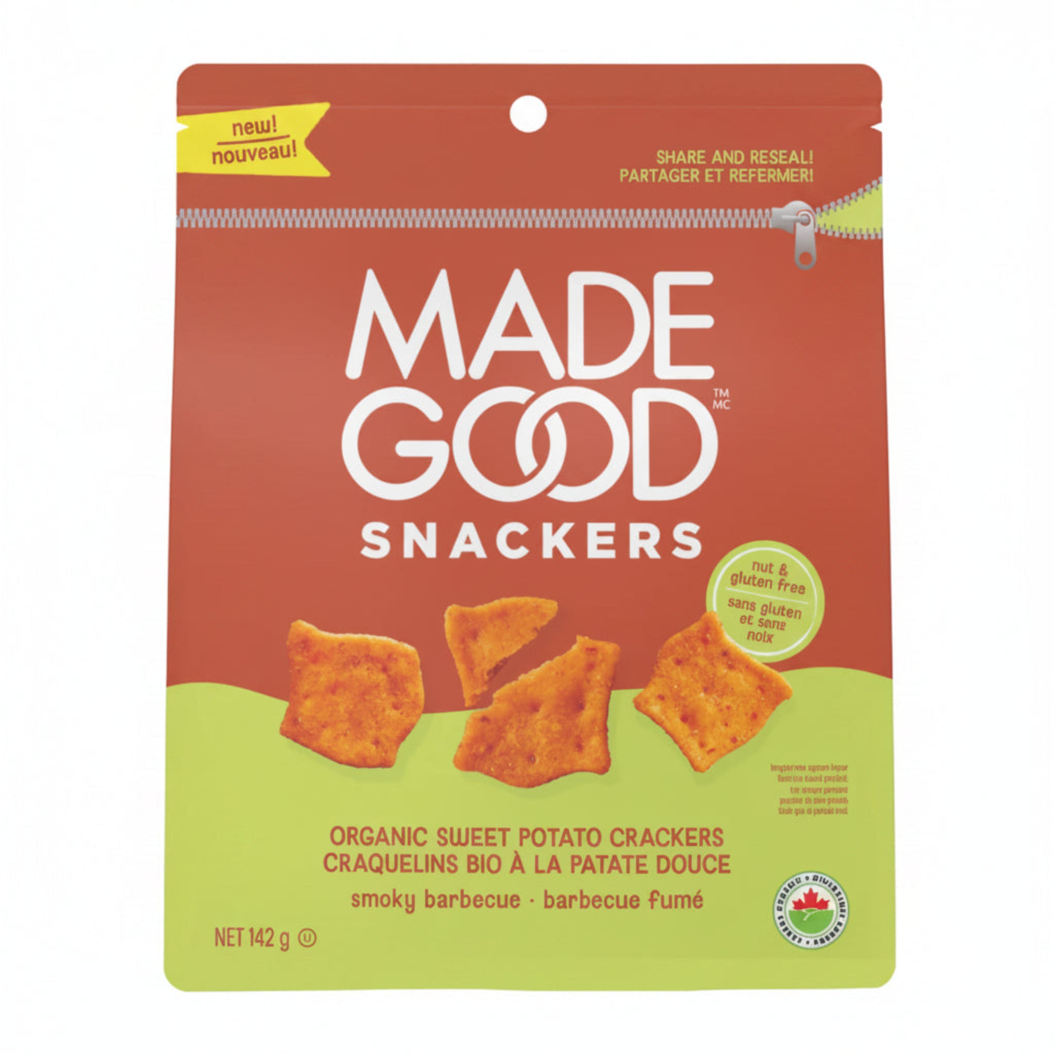 Made Good Organic Sweet Potato Crackers smoky barbecue package on a white background.