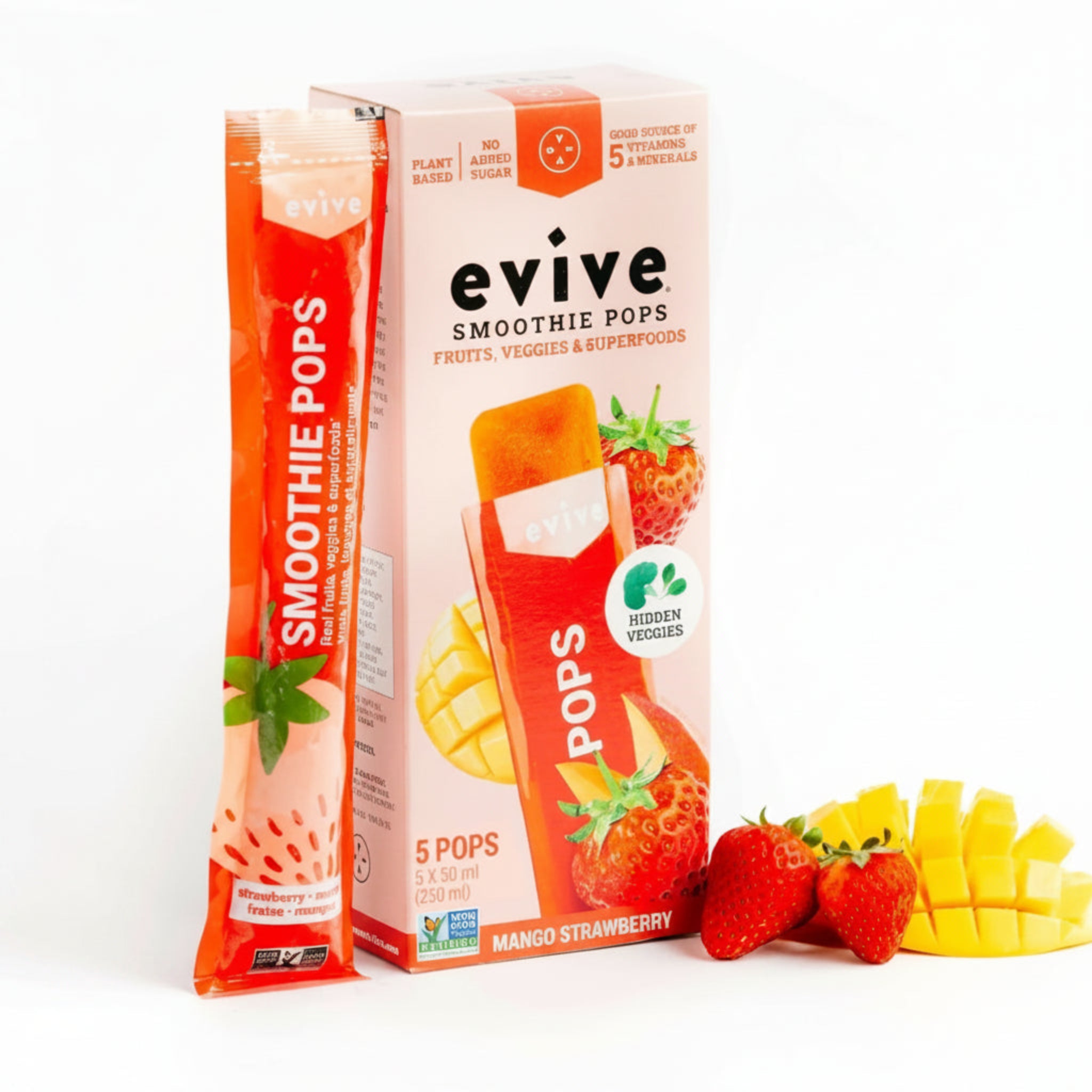 Evive Strawberry Mango Smoothie Pops package on a white background.