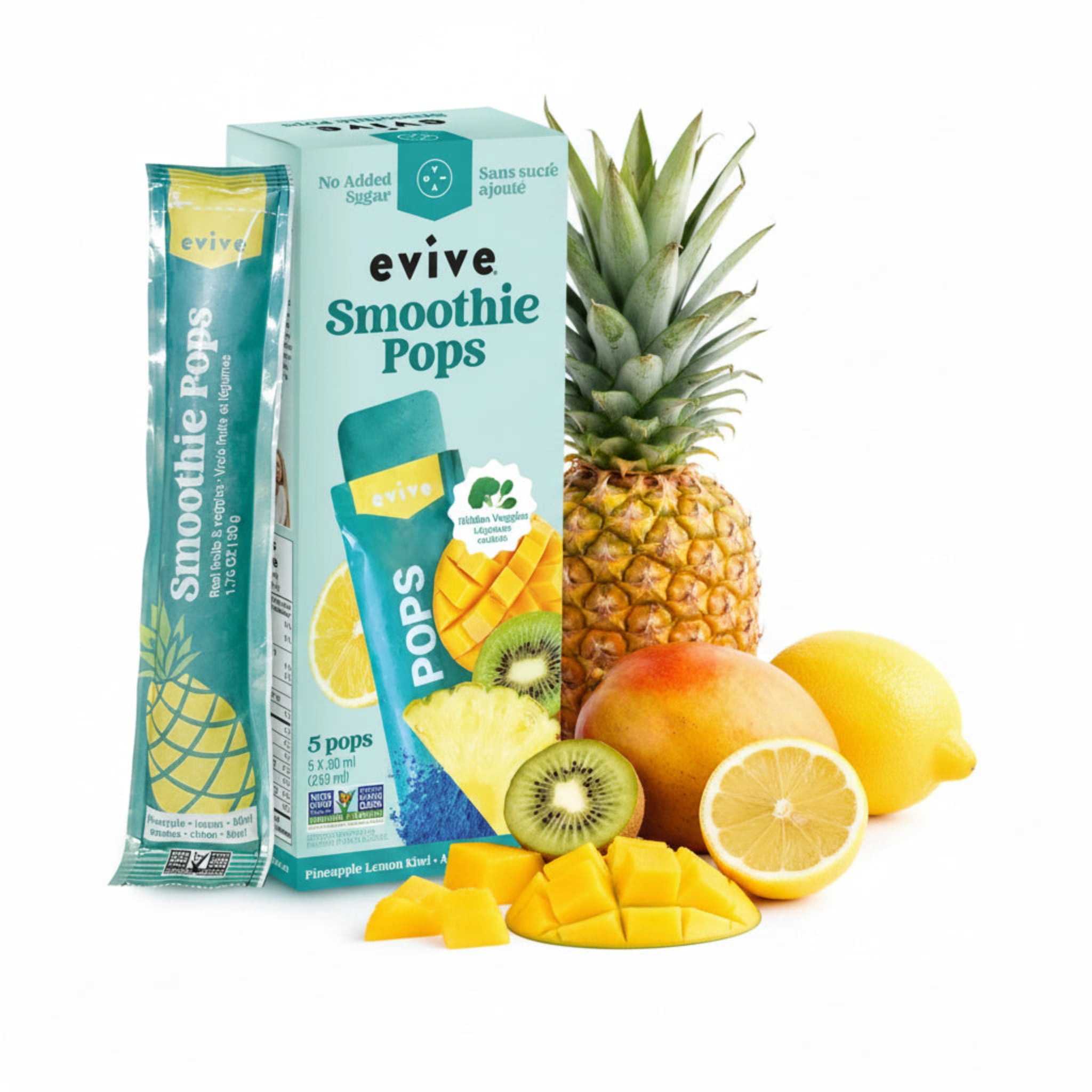 Evive Pineapple Kiwi Smoothie Pops package on a white background.