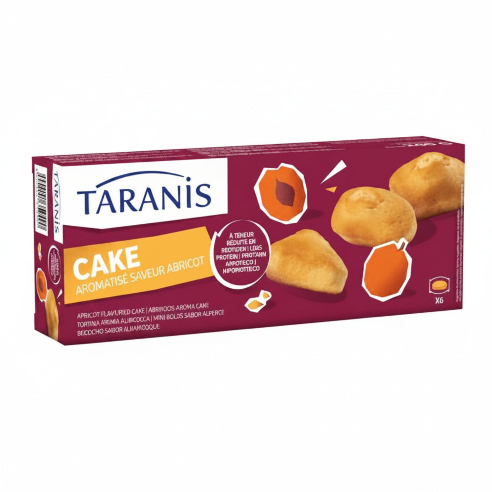 Taranis Apricot Flavoured Cakes package on a white background.