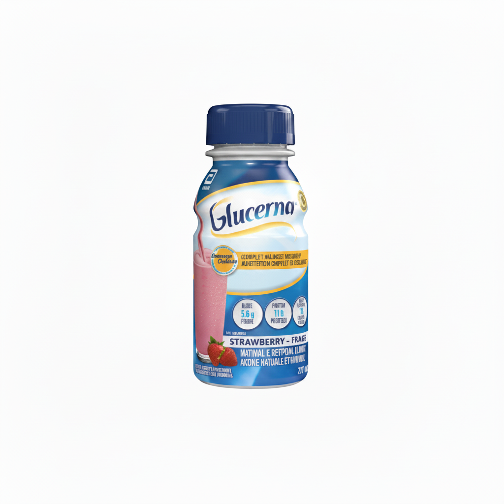 Glucerna Strawberry flavor bottle on a white background