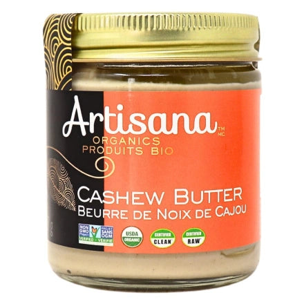 227g jar of cashew butter orange and brown jar.