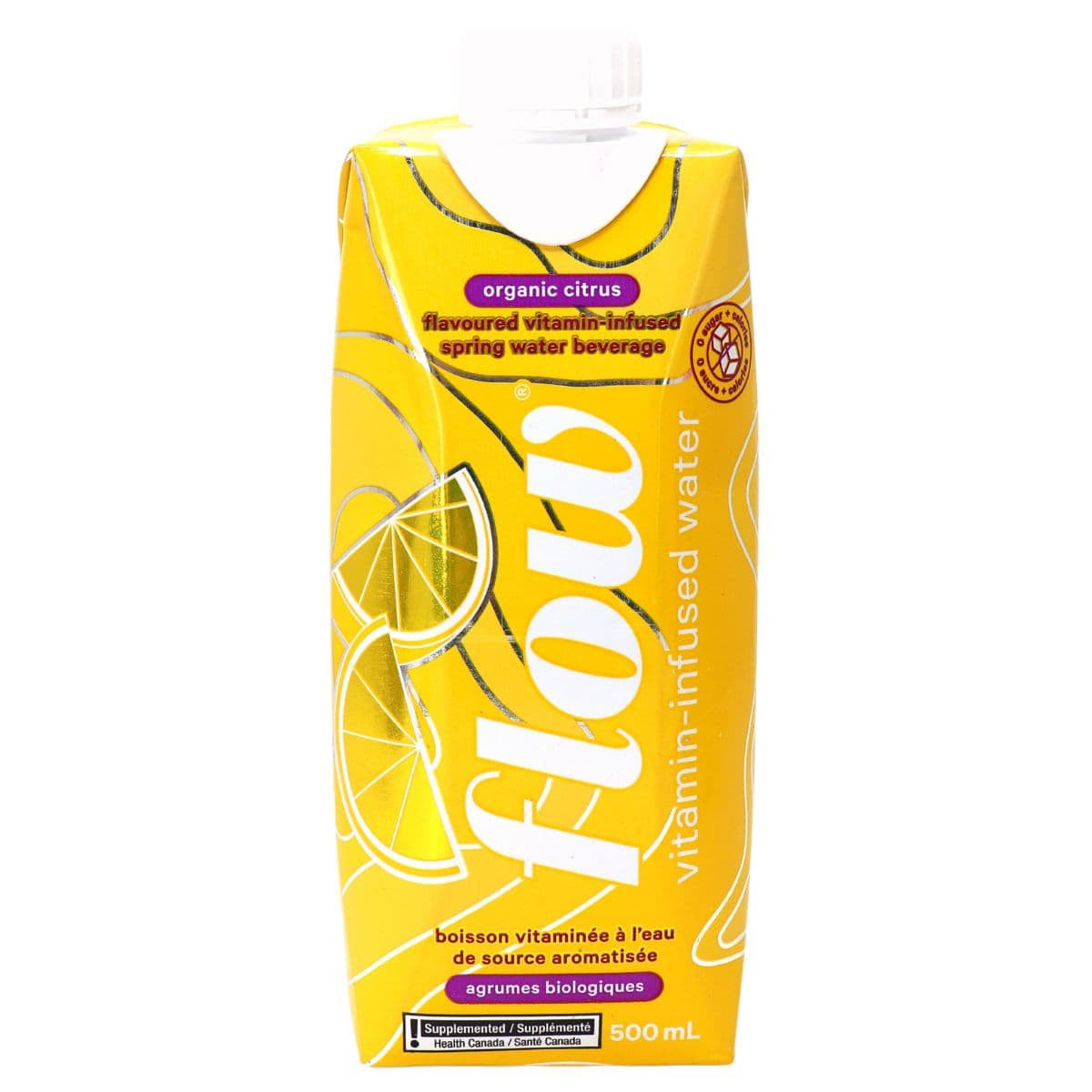 500 mL yellow tetra pack carton of Flow Infused Water - Citrus