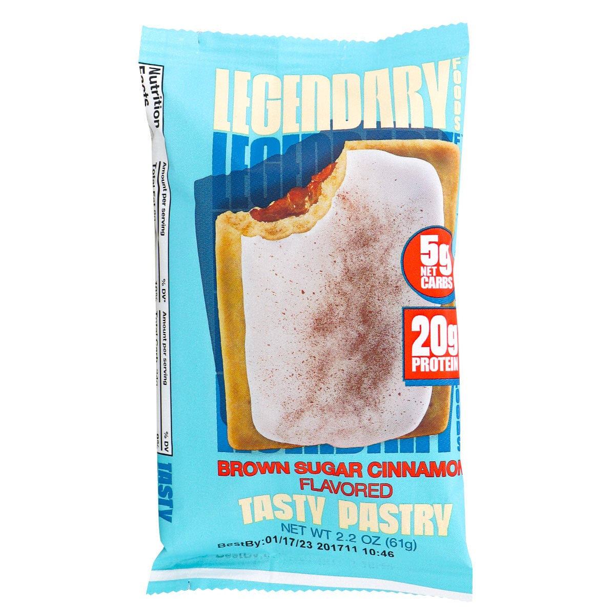 61 gram blue single package of Legendary Foods Protein Pastry - Brown Sugar Cinnamon