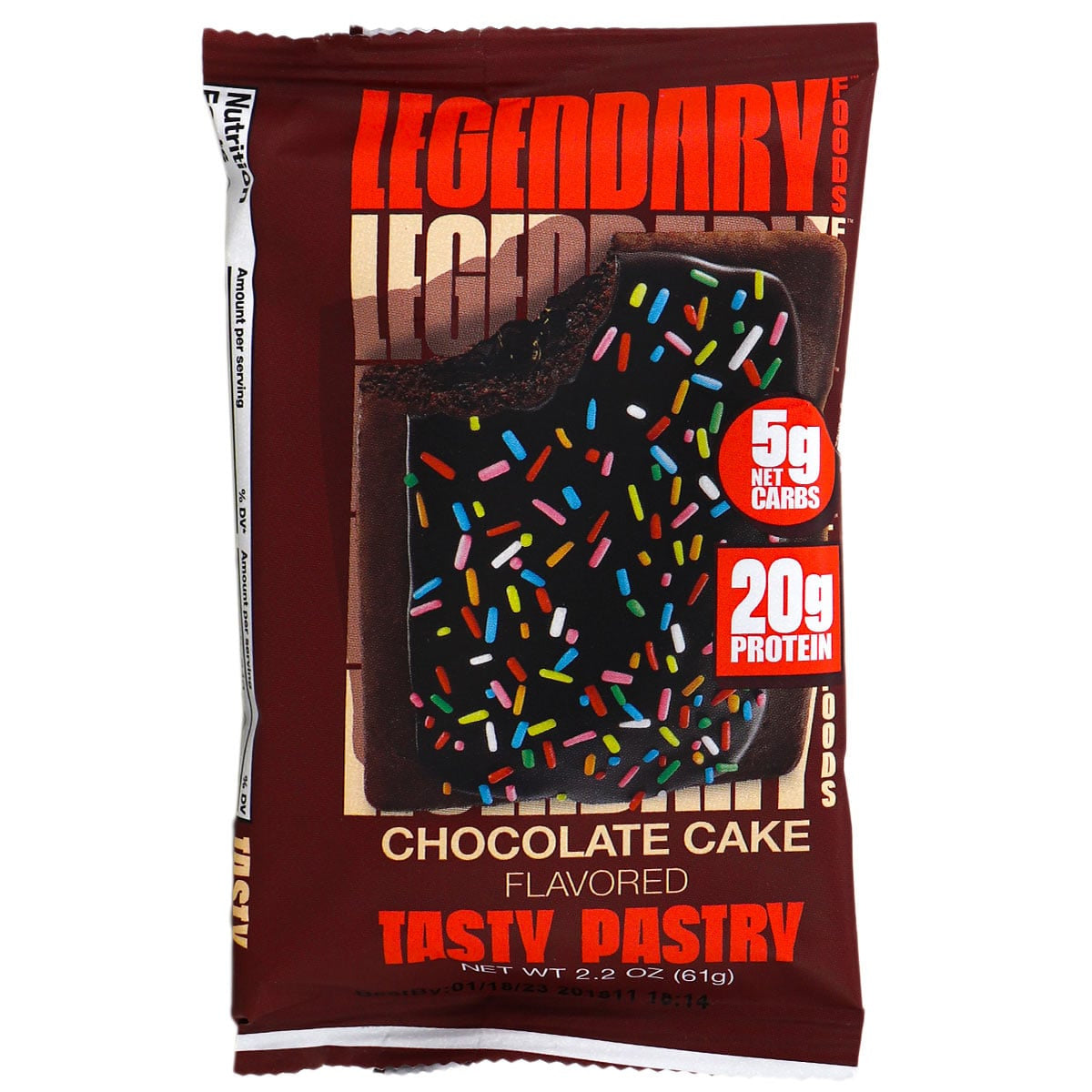 61 gram brown package of Legendary Foods Protein Pastry - Chocolate Cake