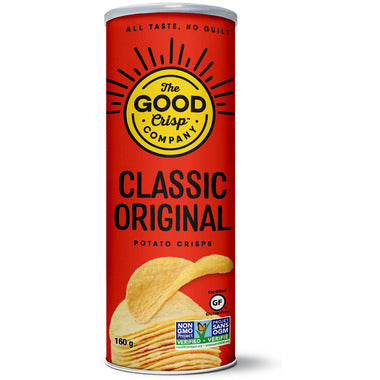 160 gram red and yellow can of The Good Crisp Company - Classic Original