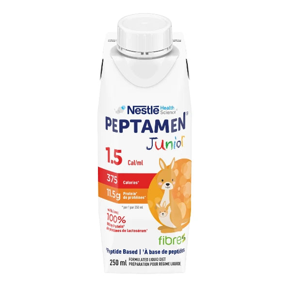 Nestle Health Science Peptamen Junior 1.5 calories, 250 mL, with fibre.