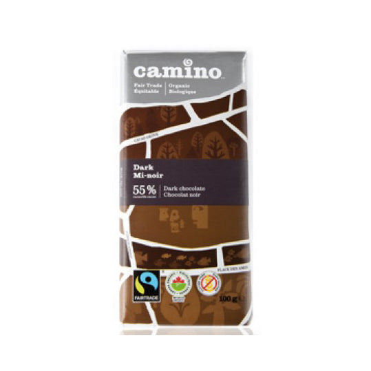 100 gram brown and silver package of Camino Chocolate Bar - Dark 55%