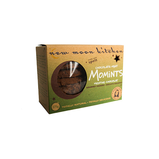 275 gram green and brown box of New Moon Kitchen Cookie Box Momints