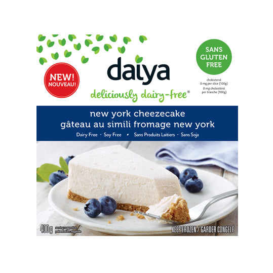 400 gram blue and white box of Daiya Cheezecake New York Style