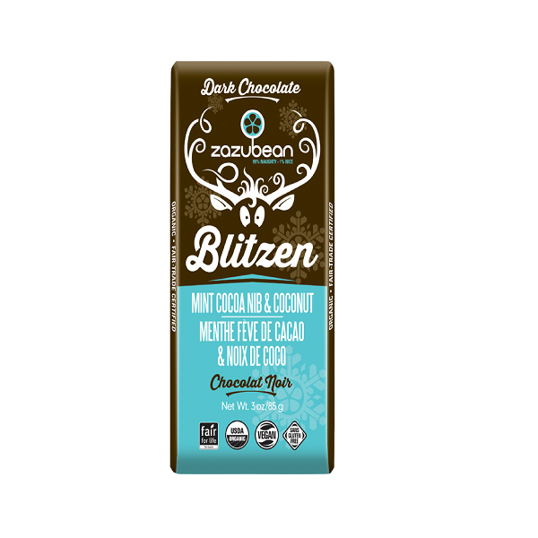 85 gram blue and brown bar of Zazubean Blitzen