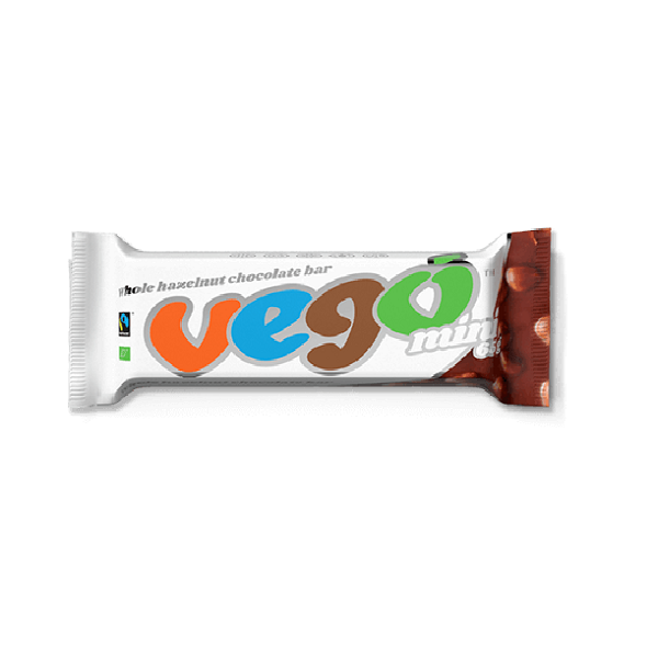 65 gram white and brown bar of Vego Hazelnut Chocolate Bar 